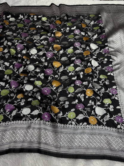 Black premium Banarasi tilfi Mashru katan silk saree MK194