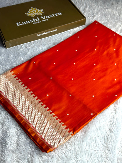 Orange color premium Banarasi Mashru katan silk saree MK229