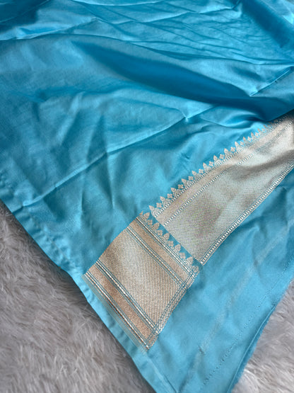 Sky blue premium Banarasi Mashru katan silk saree MK184