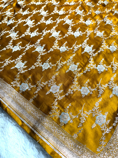 Mustard color premium Banarasi Mashru katan silk saree MK219