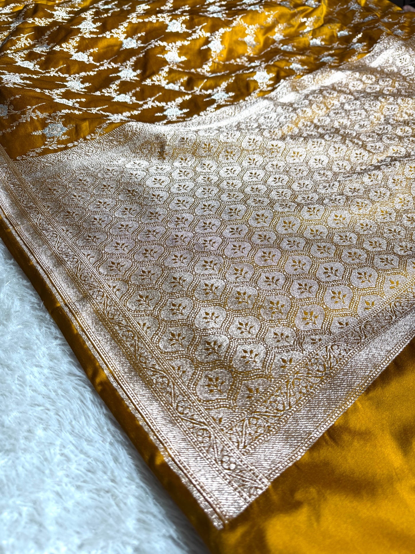 Mustard color premium Banarasi Mashru katan silk saree MK219