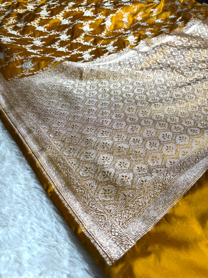Mustard color premium Banarasi Mashru katan silk saree MK219