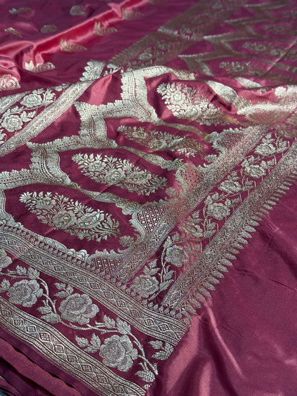 Onion pink color Banarasi Mashru katan silk saree MK156