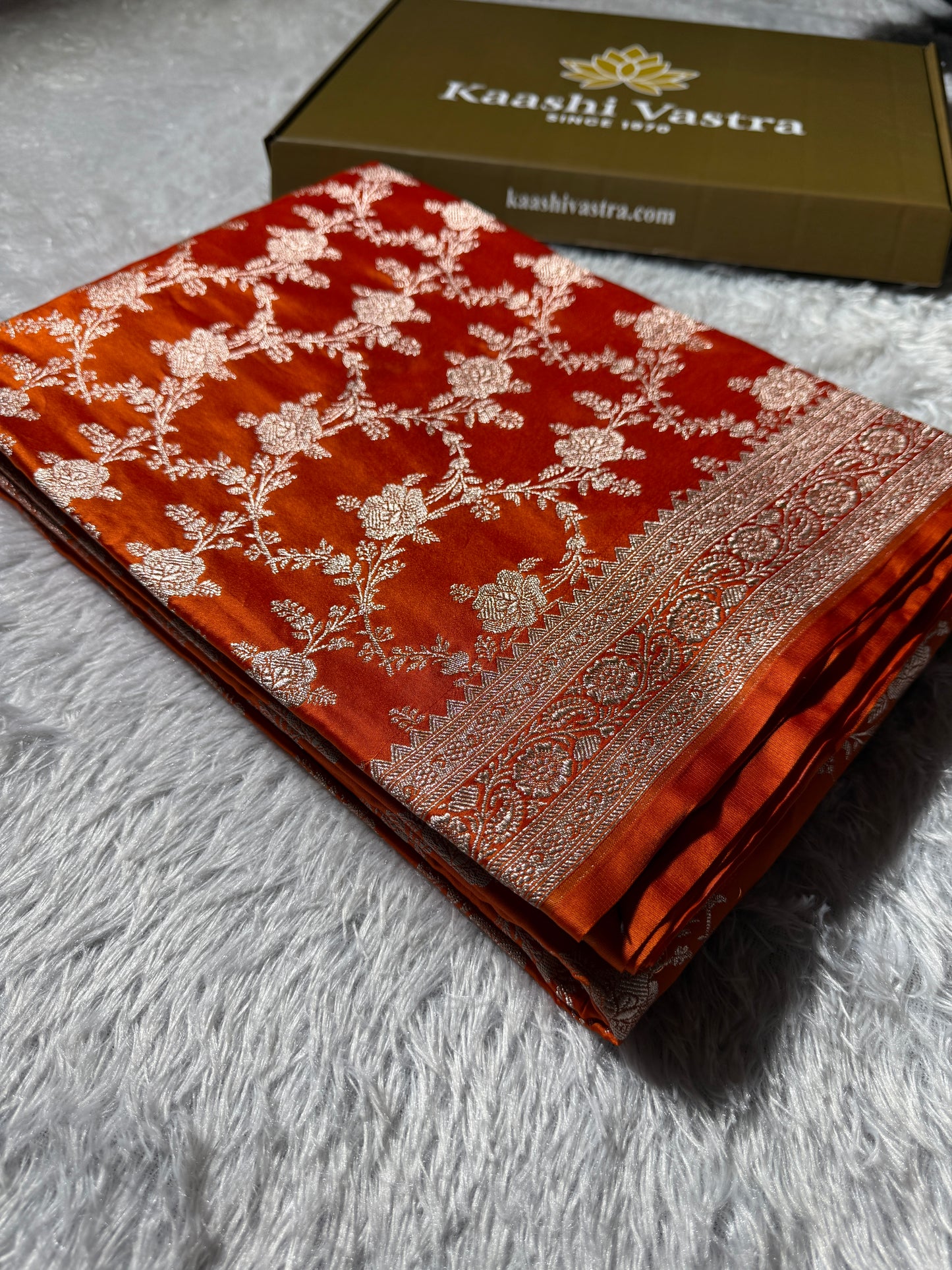 Orange premium Banarasi Mashru katan silk saree MK214