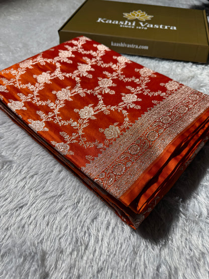 Orange premium Banarasi Mashru katan silk saree MK214