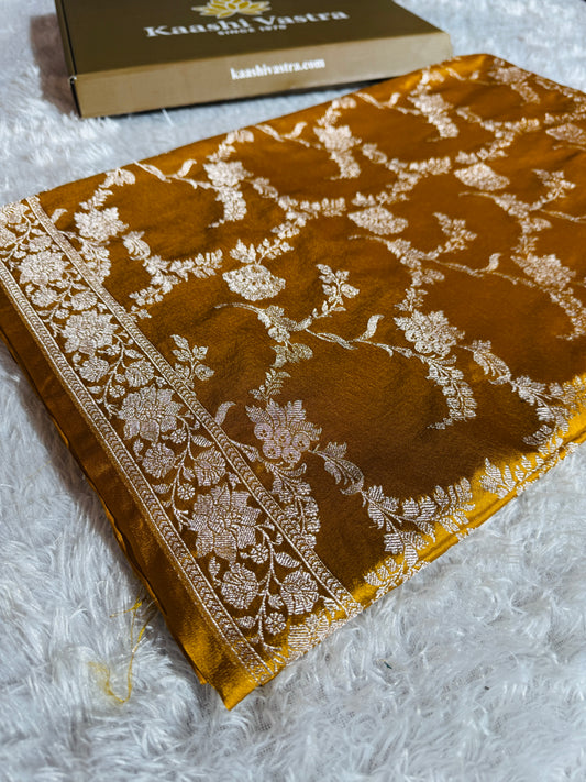 Dusty mustard premium Banarasi Mashru katan silk saree MK221