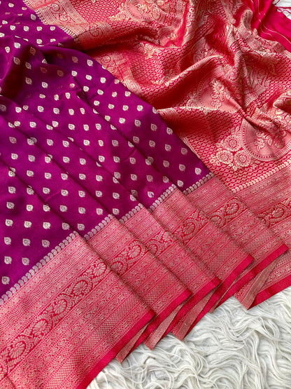 Banarasi raspberry georgette silk saree. RB104