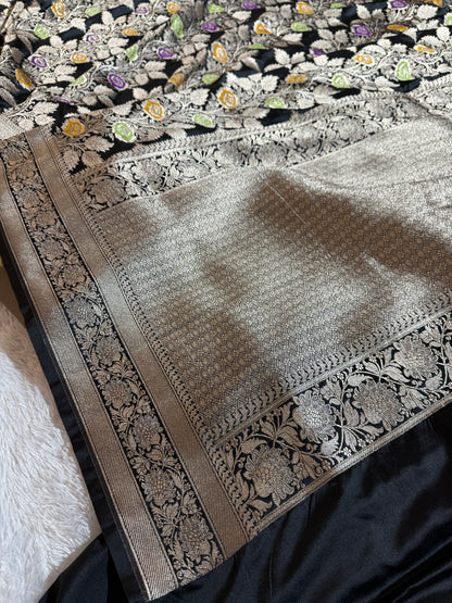 Black premium Banarasi tilfi Mashru katan silk saree MK216