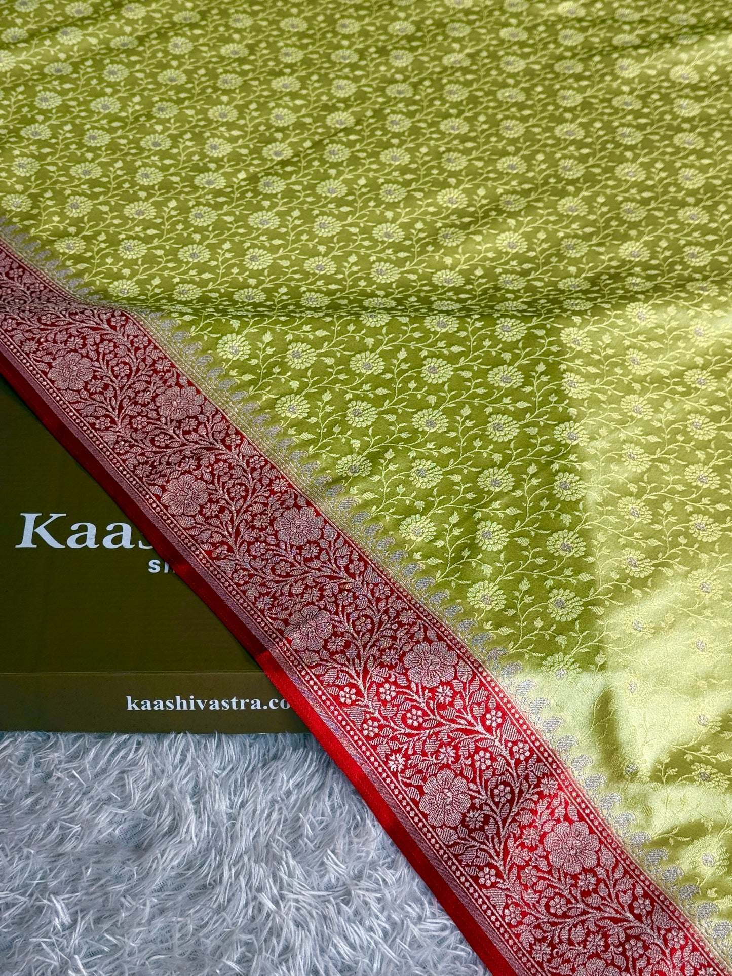 Lemon yellow with red colour premium Banarasi Mashru katan silk saree MK248