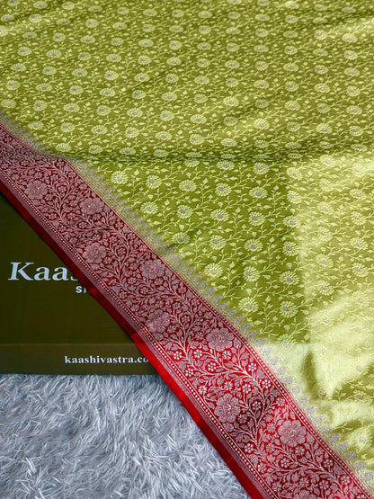 Lemon yellow with red colour premium Banarasi Mashru katan silk saree MK248