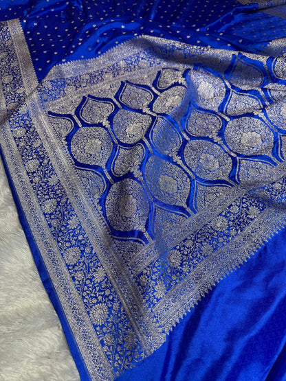 Royal blue premium Banarasi Mashru katan silk saree MK159