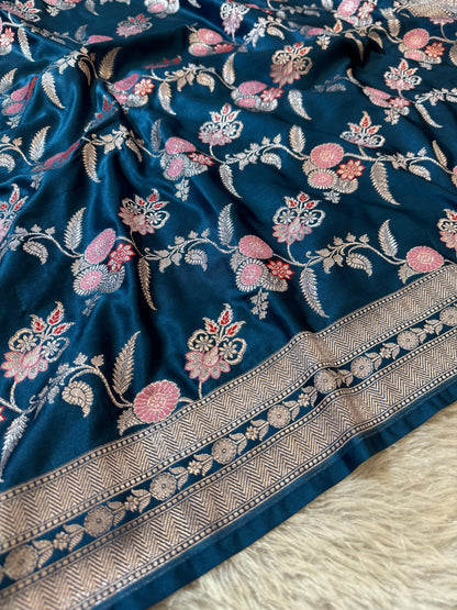 Peacock blue premium tilfi Banarasi Mashru katan silk saree MK188