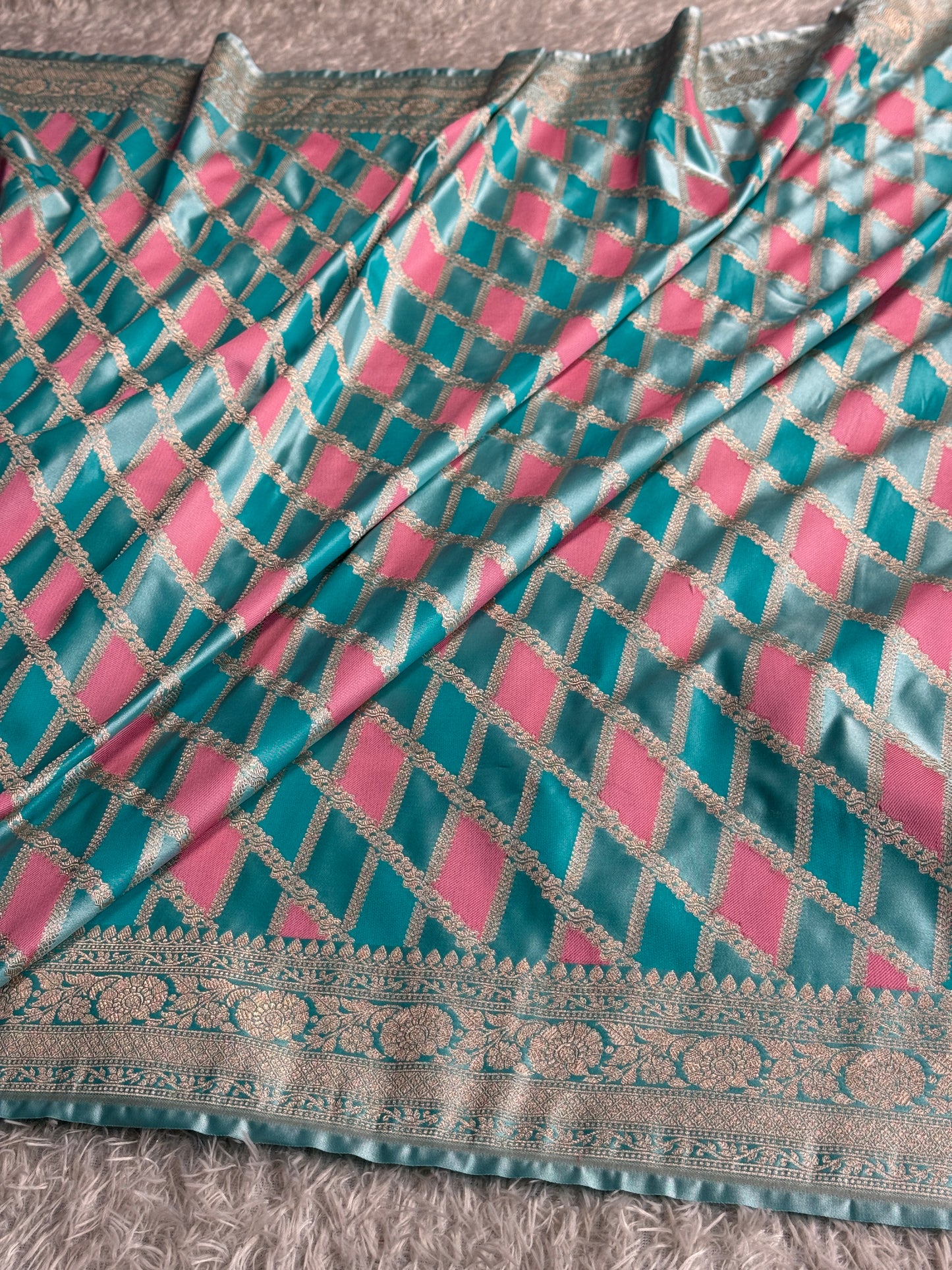 Sky blue colour premium Banarasi rangkat Mashru katan silk saree MK347