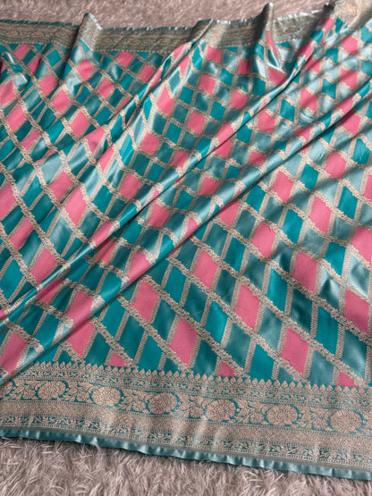 Sky blue colour premium Banarasi rangkat Mashru katan silk saree MK347
