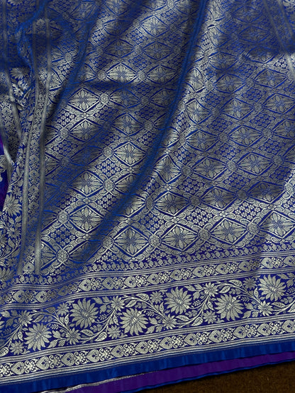 Blue Banarasi Mashru katan silk saree MK166