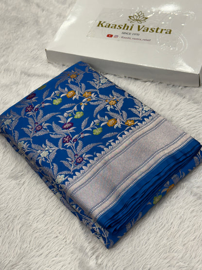 Peacock blue Premium tilfi Banarasi Mashru katan silk saree MK184