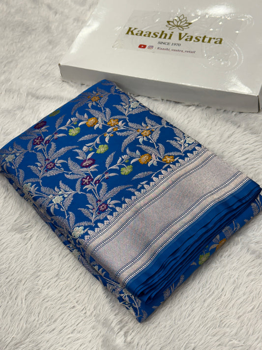 Peacock blue Premium tilfi Banarasi Mashru katan silk saree MK184