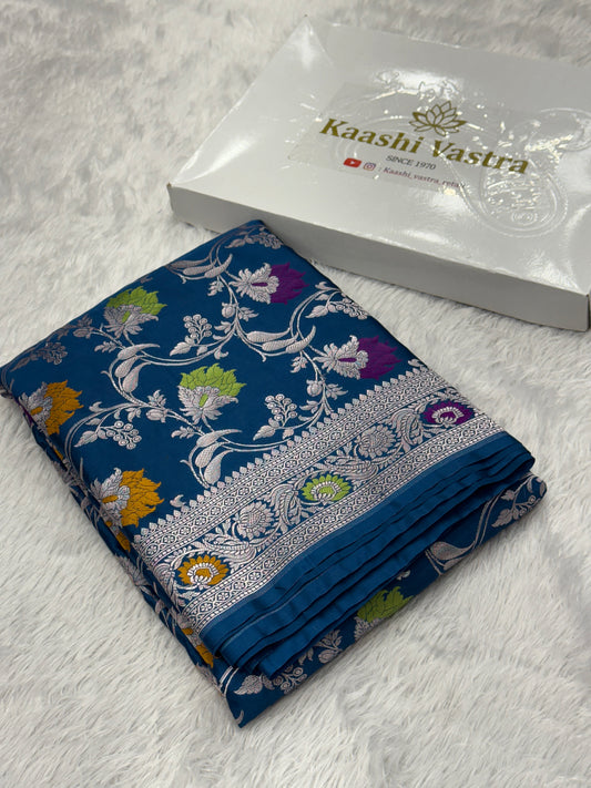 Peacock blue tilfi Banarasi Mashru katan silk saree MK199