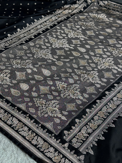 Black colour premium Banarasi Mashru katan silk saree MK226