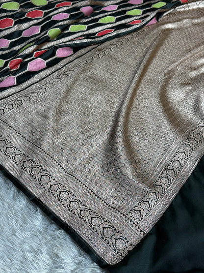 Black color premium Banarasi tilfi Mashru katan silk saree MK230