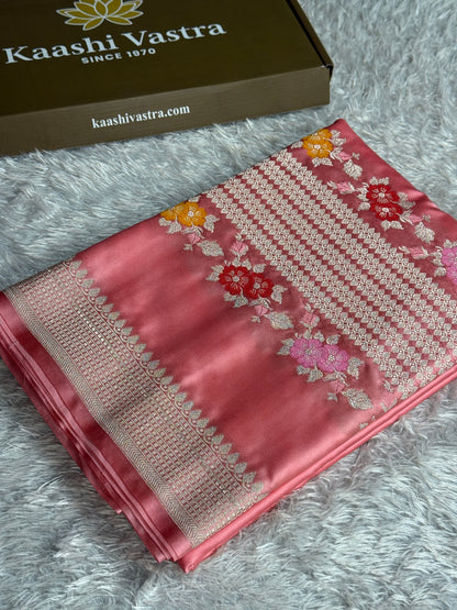 Pink colour premium Banarasi tilfi Mashru katan silk saree MK332