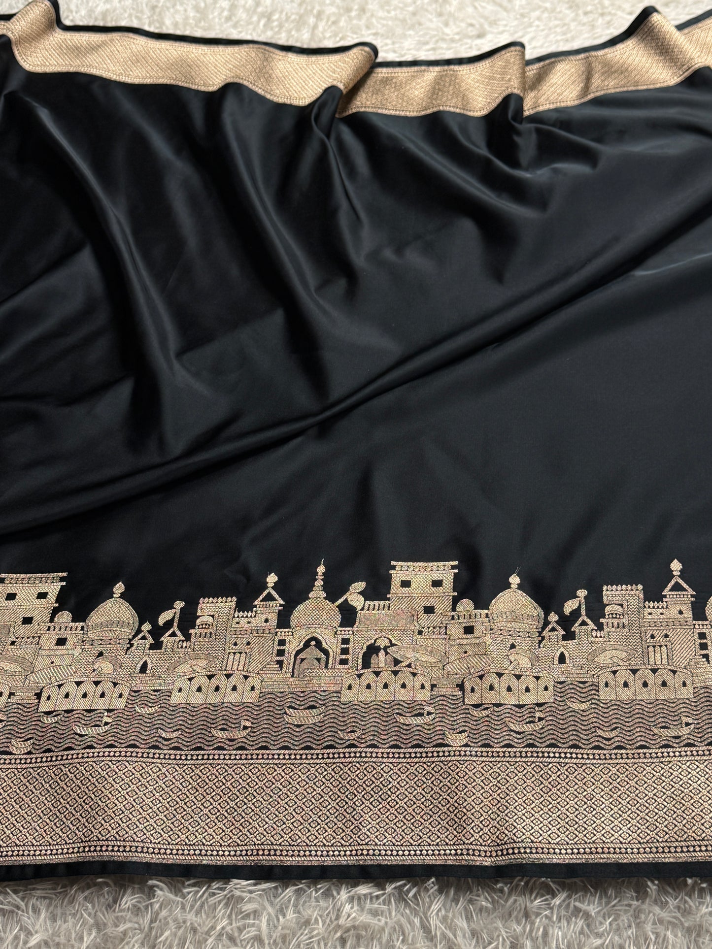 Black ghaat premium Banarasi Mashru katan silk saree MK342