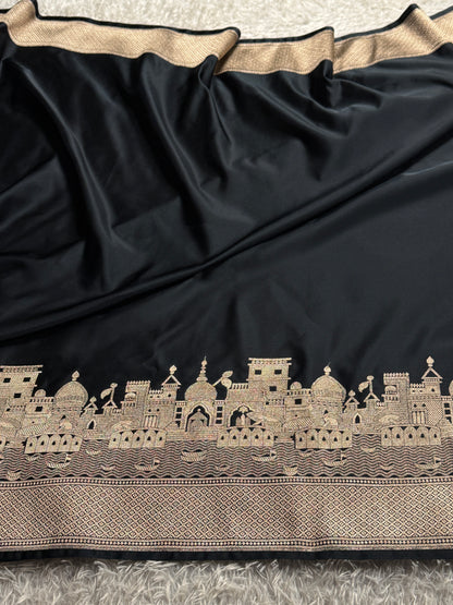 Black ghaat premium Banarasi Mashru katan silk saree MK342