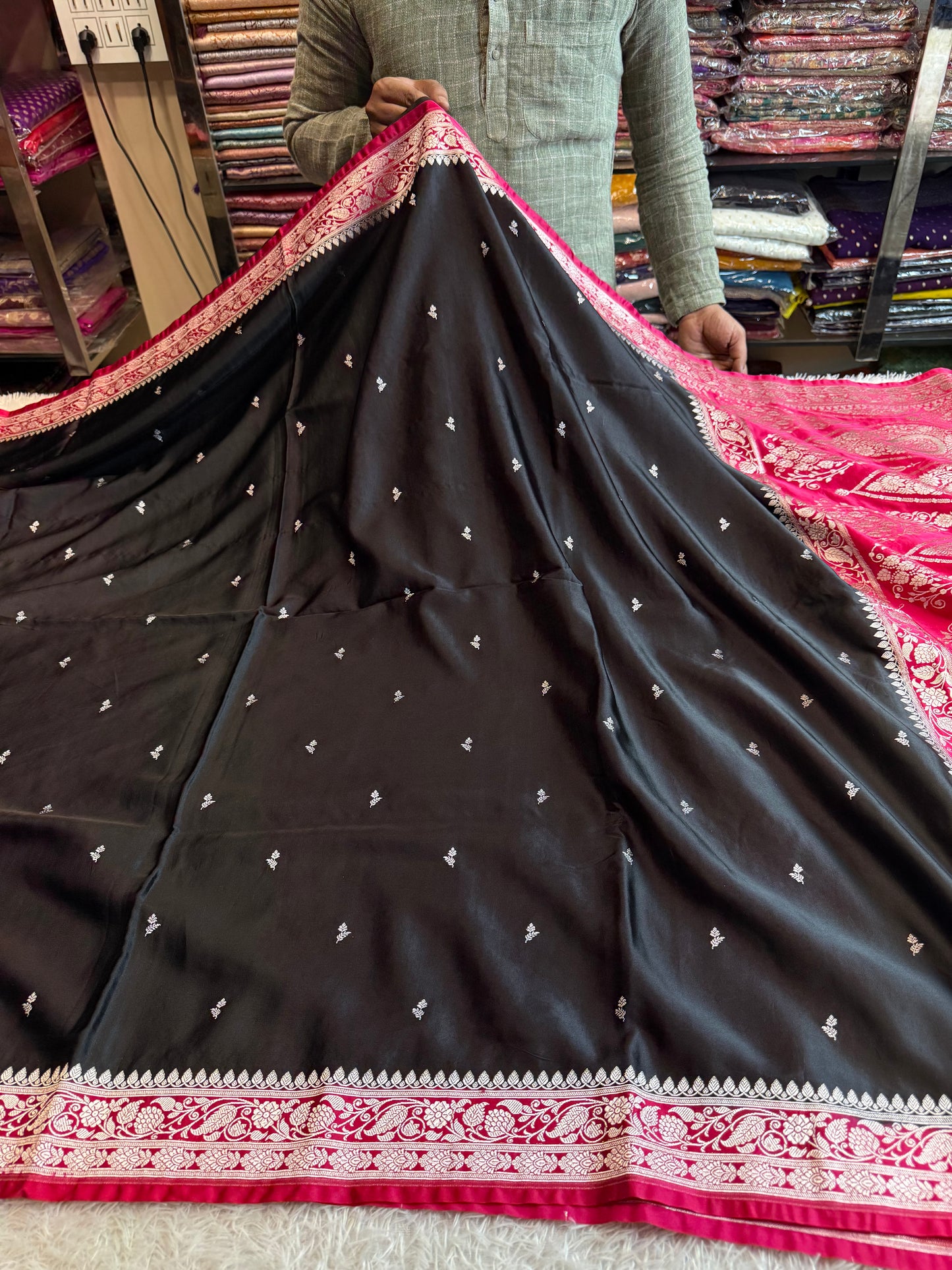 Black and cherry red premium Banarasi Mashru katan silk saree MK281