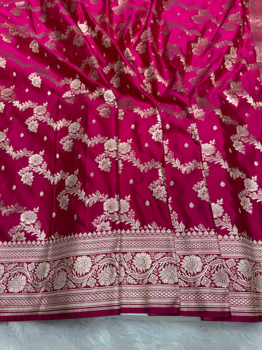 Rani pink premium Banarasi Mashru katan silk saree Mk191