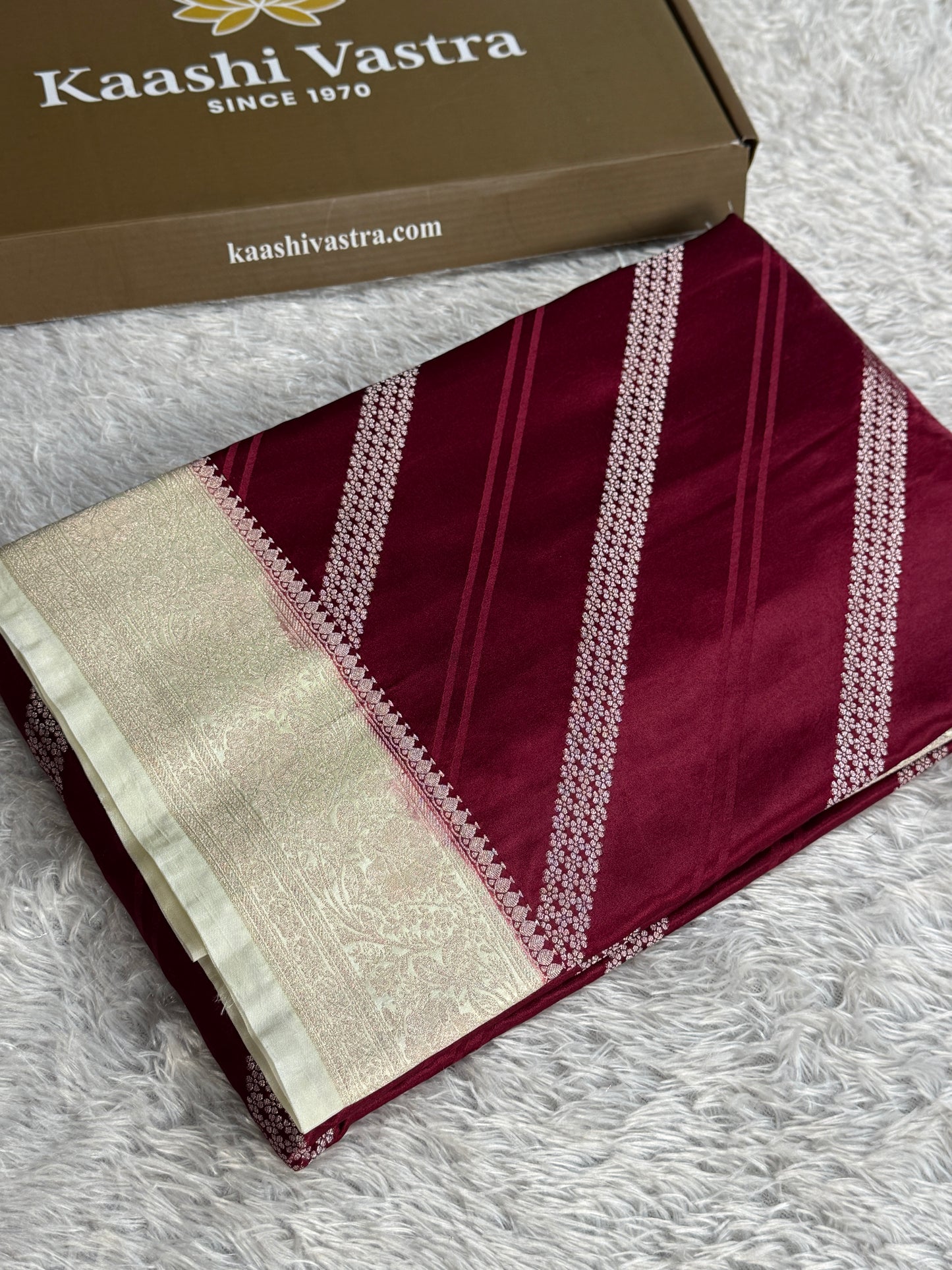 Wine with off white colour premium Banarasi Mashru katan silk saree MK342