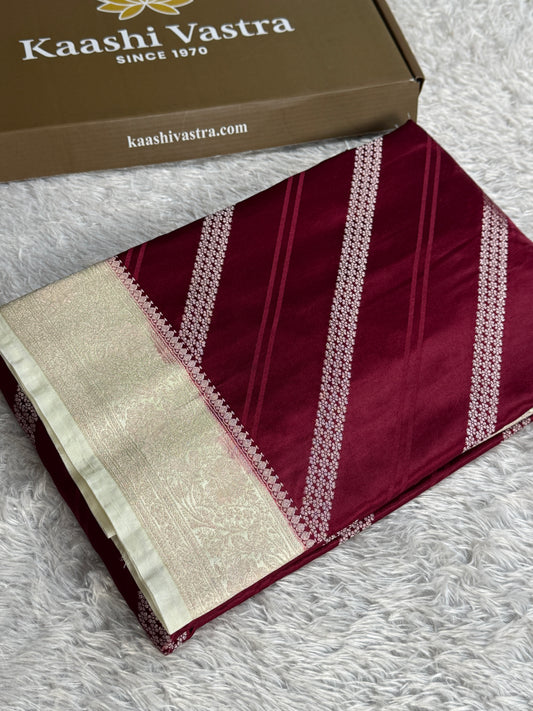 Wine with off white colour premium Banarasi Mashru katan silk saree MK342