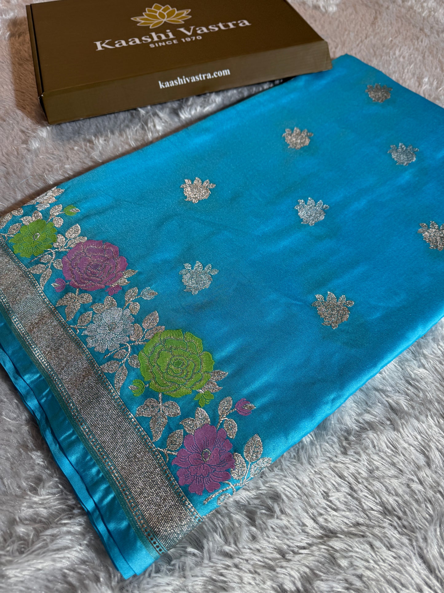 Sky blue premium Banarasi Mashru katan silk saree MK217