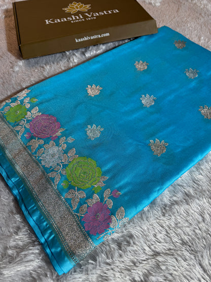 Sky blue premium Banarasi Mashru katan silk saree MK217