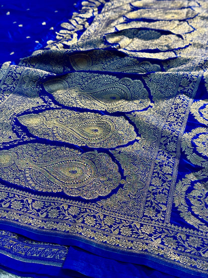 Royal blue premium Banarasi Mashru Katan silk saree MK164