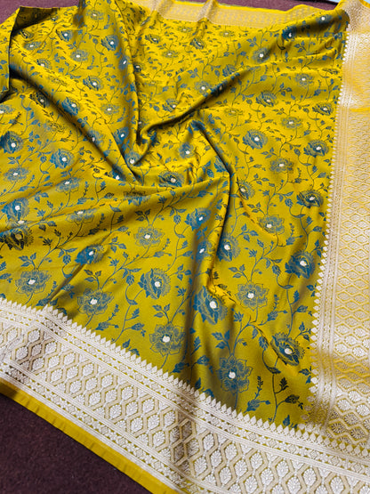 Mahanadi green premium Banarasi Mashru katan silk saree MK213