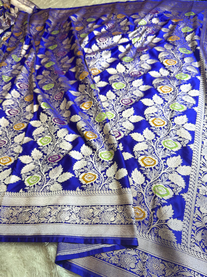 Royal blue premium tilfi Banarasi Mashru katan silk saree MK216