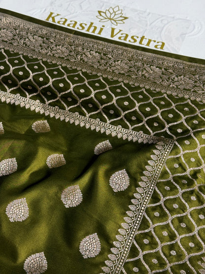 Mehandi green Banarasi Mashru katan silk saree MK157