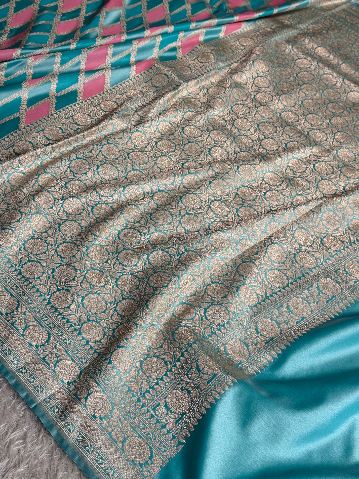 Sky blue colour premium Banarasi rangkat Mashru katan silk saree MK347