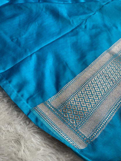 Sky blue premium Banarasi Mashru katan silk saree 228