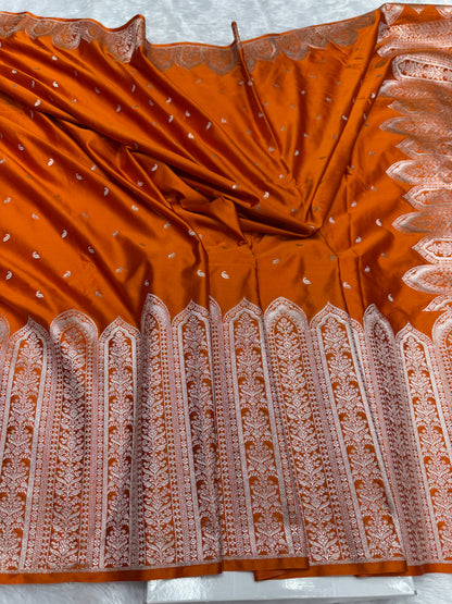 Orange premium Banarasi Mashru katan silk saree MK189