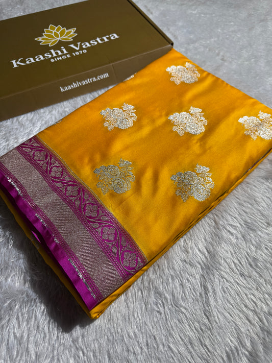 Yellow premium Banarasi Mashru katan silk saree MK211