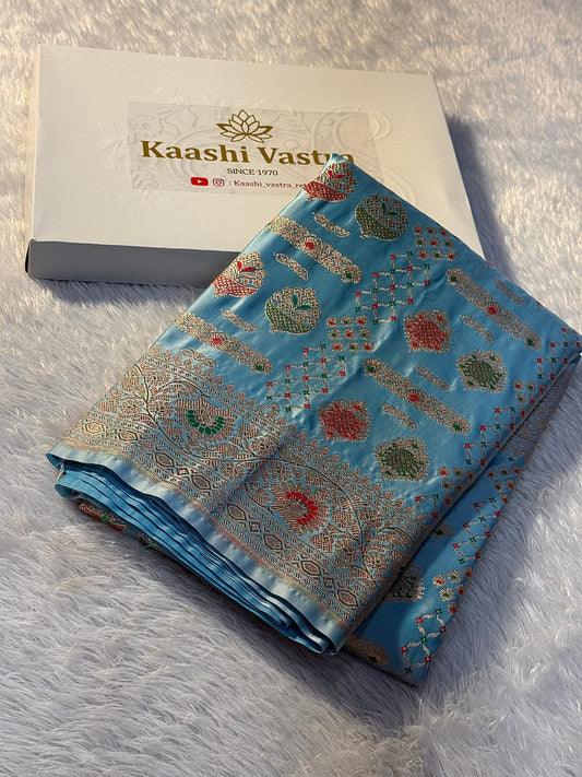 Light blue premium Banarasi Mashru katan silk saree MK171