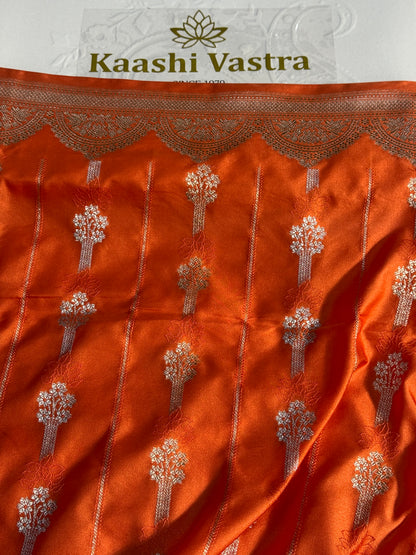Peach orange Banarasi Mashru katan silk saree MK158