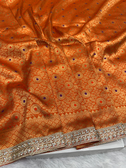 Orange premium Banarasi brocade katan silk saree BL102