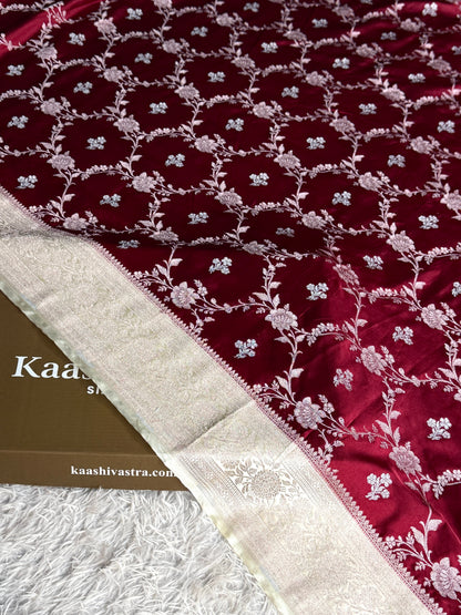 Maroon with off white colour premium Banarasi Mashru katan silk saree MK339