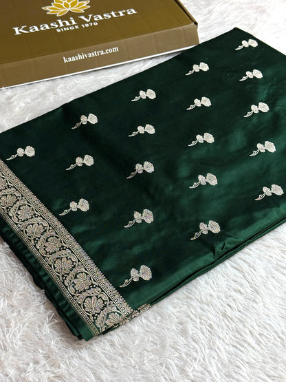 Bottle green premium Banarasi Mashru katan silk saree MK226