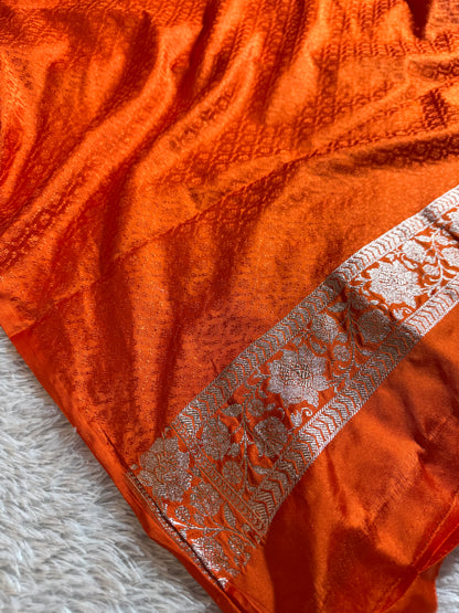 Orange premium Banarasi Mashru katan silk saree MK221