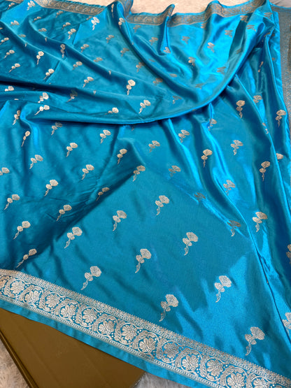 Sky blue premium Banarasi Mashru katan silk saree MK226