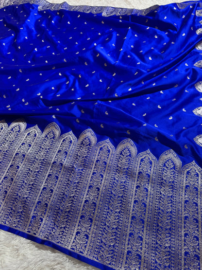 Royal blue premium Banarasi Mashru katan silk saree MK189