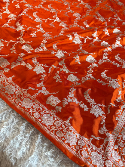 Orange premium Banarasi Mashru katan silk saree MK221